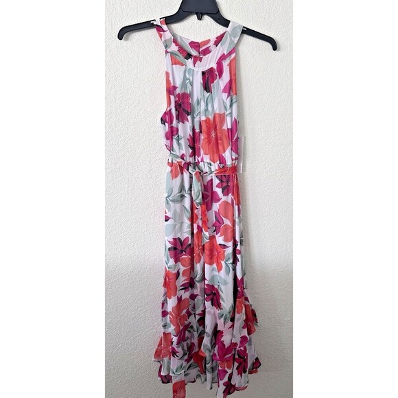 Calvin Klein Women's Floral-Print Halter Chiffon Maxi Dress White Multicolor 10 - Picture 6 of 12